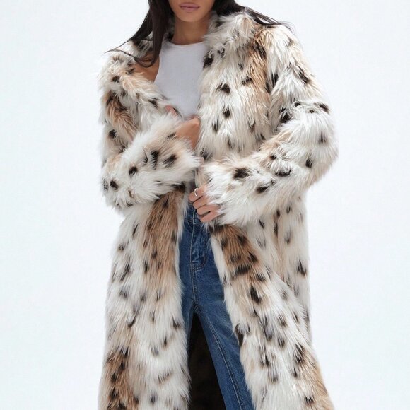 Multicolor Casual Women's Faux Fur Leopard Print Loose Oversized Coat - Picture 1 of 7